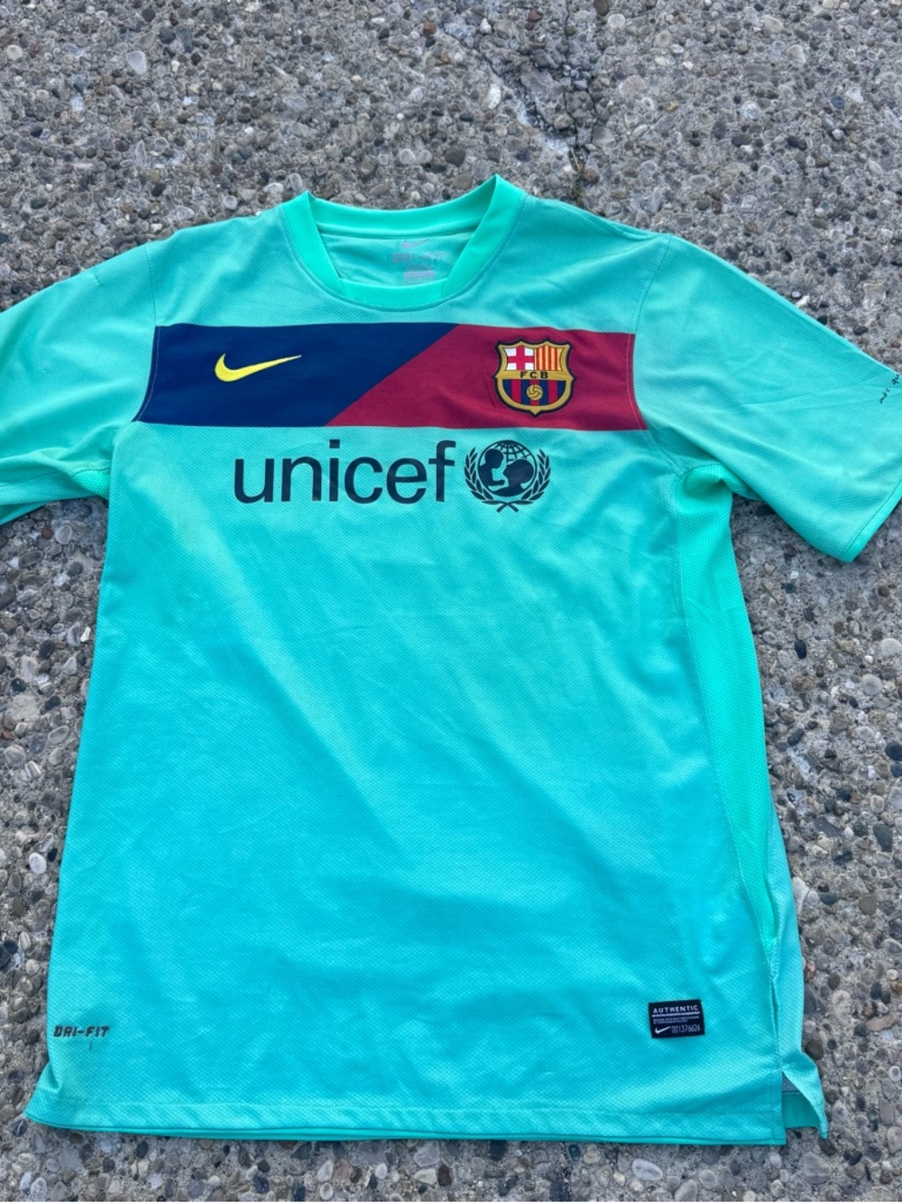 FC Barcelona Messi Tiffany Blue Away Jersey with UNICEF Logo Re Pro Sz Medium